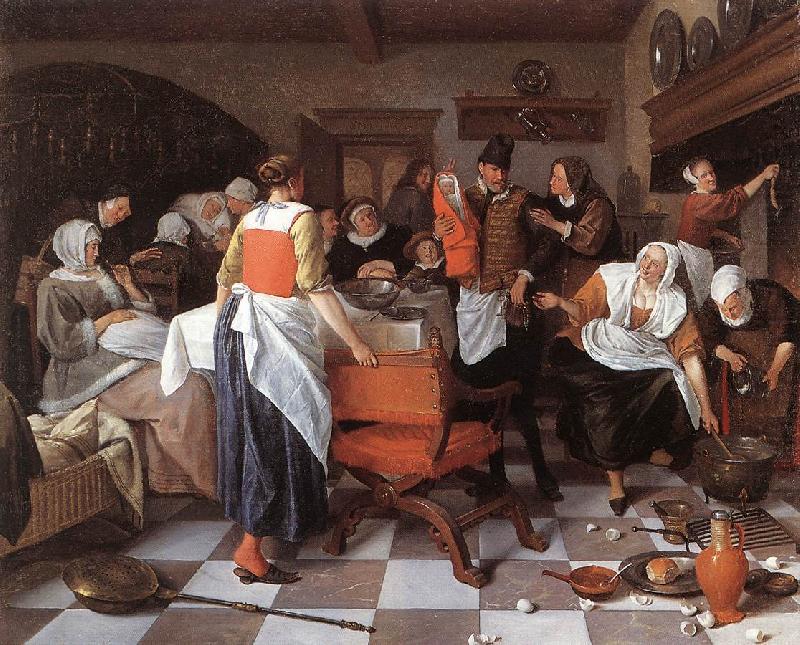 Celebrating the Birth, Jan Steen